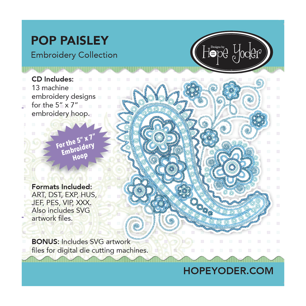 Pop Paisley Embroidery Design + SVG Collection CD-ROM by Hope Yoder
